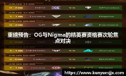 重磅预告：OG与Nigma的精英赛资格赛次轮焦点对决